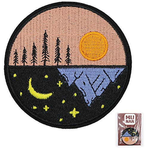 MUNAN Day and Night Explore Outdoor Patch Embroidered Applique Badge Iron On Sew On Emblem