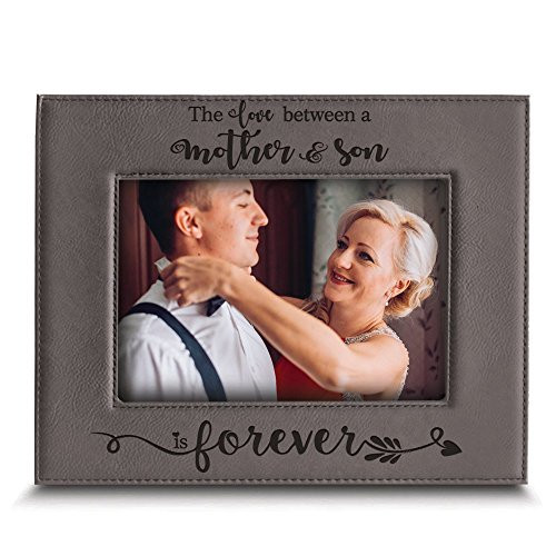 BELLA BUSTA- The Love Between a Mother and Son is Forever from Daughter- Mom Gifts- Engraved Leather Picture Frame (5" x 7" Horizontal (Mother & Son))