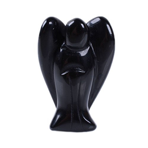 Carved Black Agate Gemstone Peace Angel Pocket Guardian AngelHealing Statue 1.5 inch