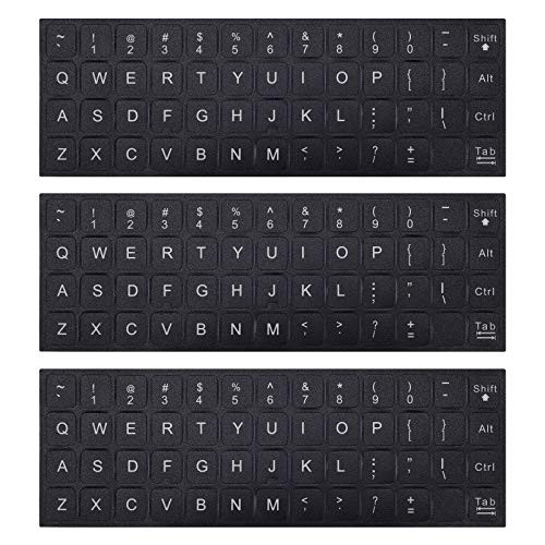 3PCS Universal English Keyboard Letter Stickers  Replacement English Keyboard Stickers with Black Background and White Lettering for PC Computer Laptop Desktop-English