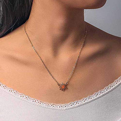 Chicque Dainty Sun Necklace Gold Long Chain Necklace Red Opal Necklaces Sunflowers Pendant Necklace Jewelry for Women and Girls