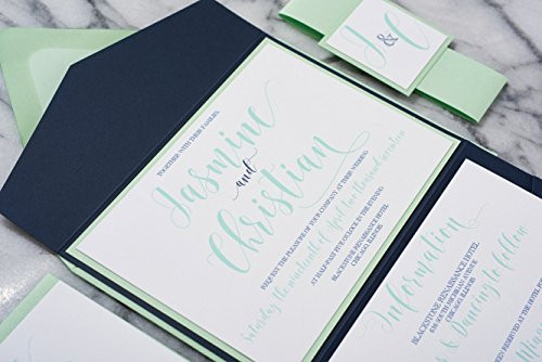 Personalized Wedding Pocket Folders  Horizontal Wedding Invitation Set  Jasmine Sample