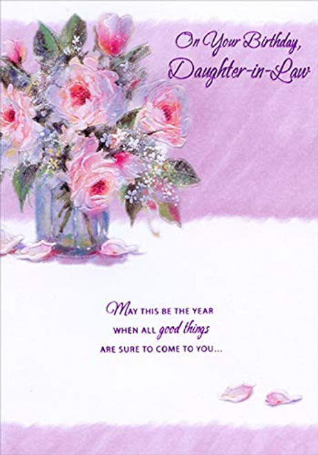 Designer Greetings Pink Flowers in Glass Vase All Good Things Birthday Card for Daughter-in-Law Designer Greetings Pink Flowers in Glass Vase All Good Things Birthday Card for Daughter-in-Law