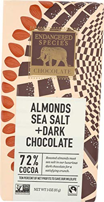 Endangered Species  Bar Chocolate Dark Almonds And Sea Salt 72 percent  3 oz