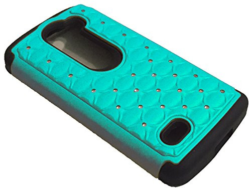 for LG Tribute 2 Risio Leon C40 Power L22C Destiny L21G Sunset L33L Sparkle Dual Hybrid Phone Cover Case  plus Happy Face Phone Dust Plug  Sparkle Dual Hybrid Teal