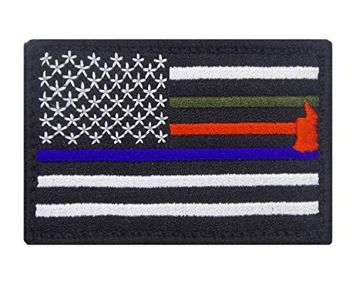 Thin Blue Red and Green Line Hook and Loop Responder Flag Patch Morale Tags Fully Embroidered  Black and White