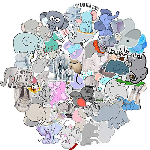 50 Pcs Vinyl Elephant Stickers Waterproof Elephant Sticker Pack for Water Bottle Hydro Flask Laptop Skateboard Luggage Bike Car