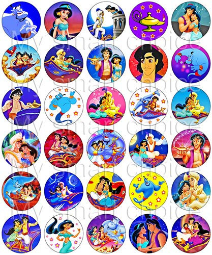 30 x Edible Cupcake Toppers  Aladdin Party Collection of Edible Cake Decorations | Uncut Edible Prints on Wafer Sheet