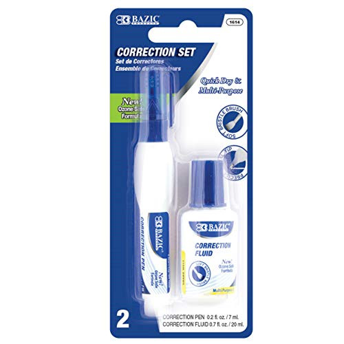 BAZIC Metal Tip Correction Pen  and  Correction Fluid  Soft Brush  and  Precise Control Tip  White Out Wipe Out Fluid Corrections  for Office School  and  Home  2 Pack   2-Pack
