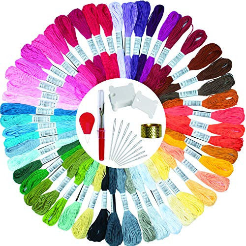 BostooArt Embroidery Floss 50 Skeins Friendship Bracelets Floss Premium Rainbow Color Embroidery Thread Cross Stitch Floss Crafts Floss with Needles  Floss Bobbins  Untwist Tool Embroidery Floss Kit
