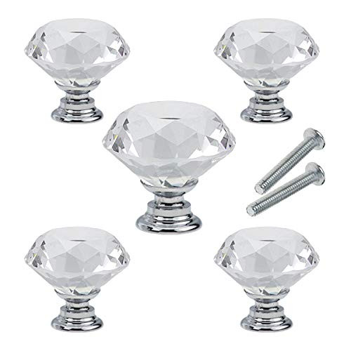 Cabinet Knobs 30mm Drawer Pulls Handles Diamond Shape Crystal Glass Pull Handle Kitchen Door Wardrobe Hardware 5 pcs