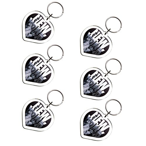 6X Ultimate Collectible New York Manhattan Black and White Landmarks Heart Shaped Photo Keychain Key Ring Gift Souvenir  C02