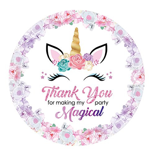 Rebanah Magical Unicorn Thank You Stickers- Unicorn Thank You Stickers for Kids-Unicorn Party Supplies Birthday Party Favor Tags Decor 48 Pack