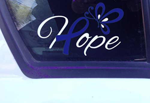 Blue Awareness Ribbon Hope with Butterfly Window Decal  Apraxia  Child Abuse  colon cancer  colorectal cancer  colitis  chron s  Huntingtons disease