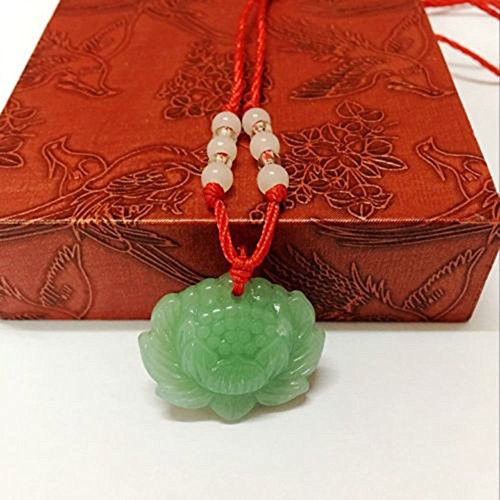 Panwa Jewelry Natural Green Jade Lotus Pendant Necklace Fashion Lucky Charm New