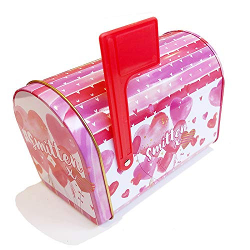 Valentines Day Cookie Tins with Lids for Gift Giving Empty Pink Kids Mini Mailbox Shaped Container for Exchange Candy Snack Storage Pastry Treat Swap Metal Small Boxes for Goodies  Chocolate Holder  Romantic Love Long Distance Relationships Gift for