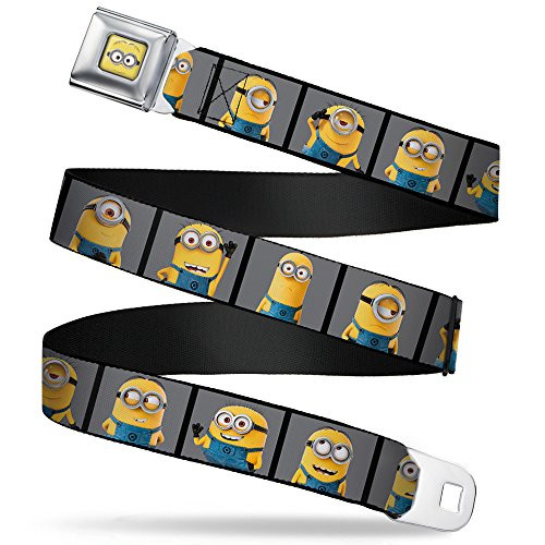 Buckle-Down Seatbelt Belt - Mininon s Posing Blocks Gray - 1.0 inch Wide - 20-36 Inches in Length