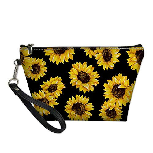 PZZ BEACH Sunflower Cosmetic Bag Travel Toiletry Brush Pouch Organizer Makeup Bags for Women Girls