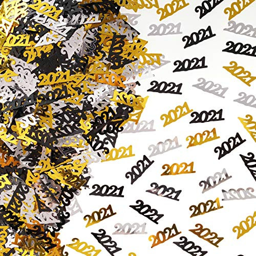 Black Gold 2021 Confetti Table Decorations - Number 2021 Foil Metallic Table Confetti Sequins for New Year Party NYE Graduation Party Confetti Celebration Supplies Decorations  60g