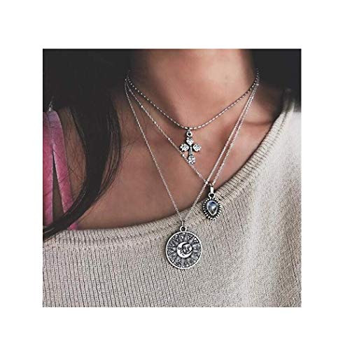Edary Vintage Cross Pendant Necklace Sun Layered Necklaces Gemstone Jewelry Accessories for Women and Girls.