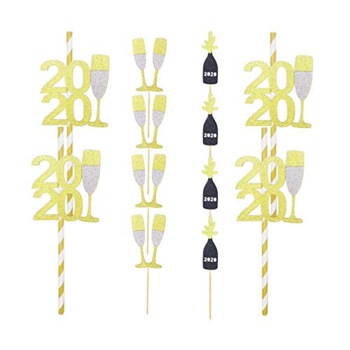 Amosfun New Year Graduation Cake Topper 2020 Paper Cupcake Toppers for New Year Party Supplies 12pcs
