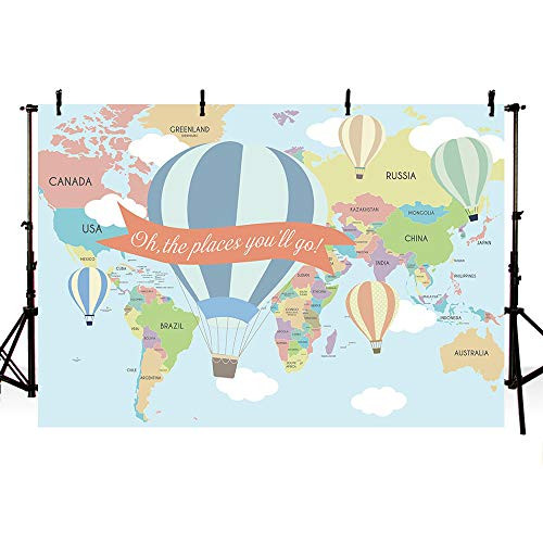 MEHOFOND Travel Map Birthday Party Decorations Backdrop Travel Around The World Hot Air Balloon Oh The Places You Will Go Baby Shower Photography Background Photo Banner 5x3ft MEHOFOND Travel Map Birthday Party Decorations Backdrop Travel Around The World Hot Air Balloon Oh The Places You Will Go Baby Shower Photography Background Photo Banner 5x3ft