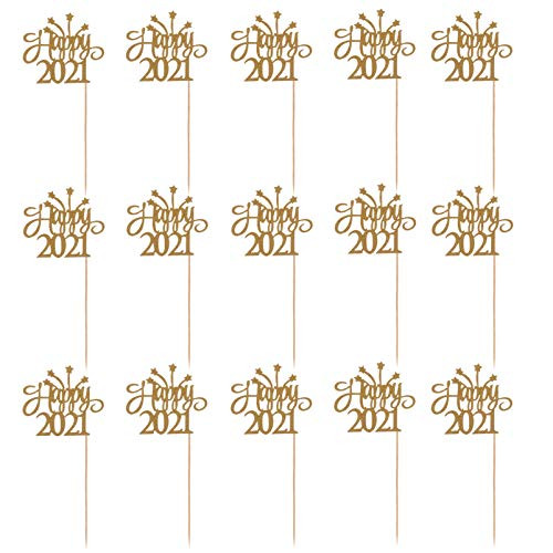 BESTOYARD 24Pcs New Year Cupcake Toppers Happy 2021 Cake Toppers Muffin Cake Dessert Fruit Picks for New Years Eve Birthday Party Favors Cake Decorations