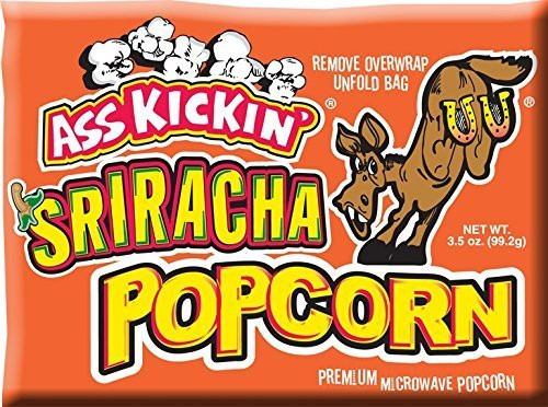 ASS KICKIN  Sriracha Microwave Popcorn Bags - 1 Pack - Ultimate Spicy Popcorn Gourmet Gift - Makes a Great Movie Theater Popcorn or Snack Food for Movie Night ASS KICKIN  Sriracha Microwave Popcorn Bags - 1 Pack - Ultimate Spicy Popcorn Gourmet Gift - Makes a Great Movie Theater Popcorn or Snack Food for Movie Night
