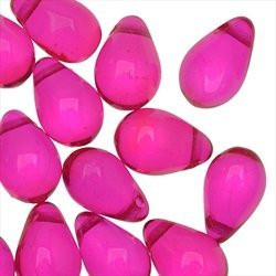 Jablonex Czech Glass Teardrop Beads  50 Pack   9mm  New Rose Pink Fuchsia