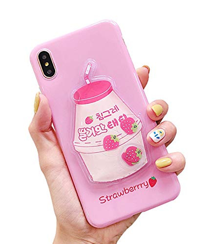 UnnFiko Squishy Liquid Fruit Case Compatible with iPhone X iPhone Xs  Creative Milk-Shaped Funny Play Case Soft Protective Cover  Strawberry  iPhone X Xs
