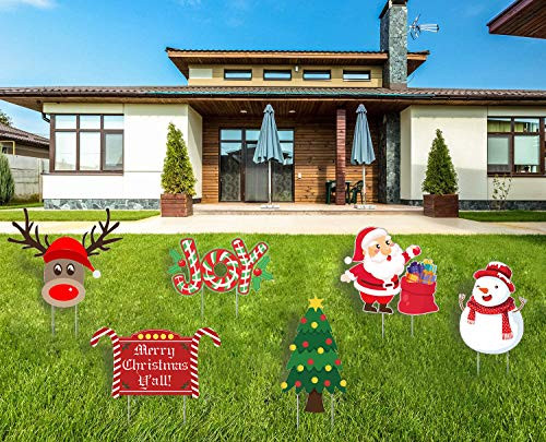 PTFNY Pack of 6 Christmas Yard Signs with Stakes for Lawn Yard Decorations Signs Xmas Winter Holiday Outdoor Lawn Decorations