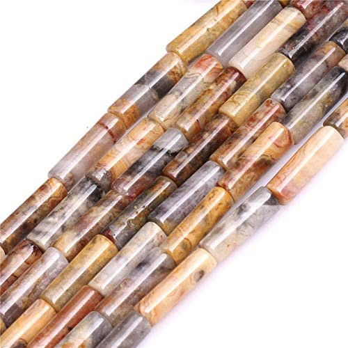 4x13mm Natural Yellow Crazy Lace Agate Beads Column Cylinder Tube Loose Gemstone Beads for Jewelry Making Strand 15 Inch  28-30pcs