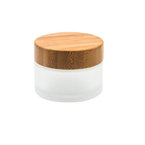 1Pcs 50 ML 1.7oz  Empty Cream Jars Frosted Glass Bottle with Bamboo Lid and Liners Empty Refillable Cosmetic Comtainer Pot for Sampling Eye-shadows Makeup Creams