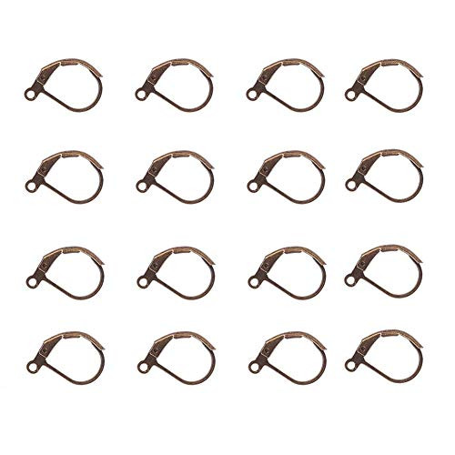 Bezall 100Pcs Brass Lever Back Hoop Earring French Hook Ear Wire with Open Loop for Jewelry Making  Antique Bronze