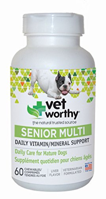 Vet Worthy Senior Multi Vitamin Liver Flavored Chewables for Dogs  60 Count