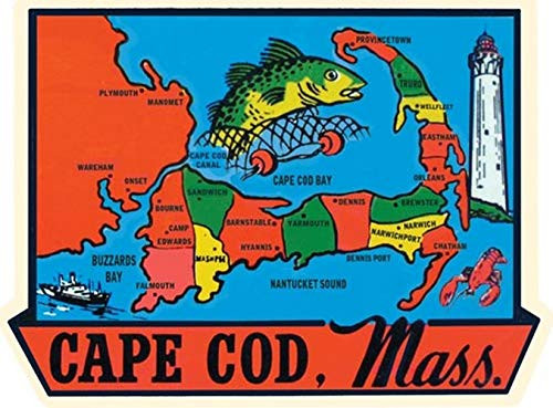 Cape Cod Massachusetts Red Maps Vintage Travel Decal Sticker