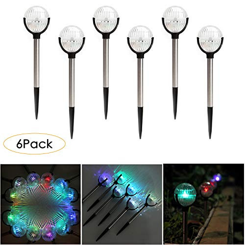 Fainyearn 6 Pack Solar Led Pathway Lights Color Changing Garden Lights Outdoor Waterproof Hang 7-Color Decorative Lights Globe Solar Landscape Colorful Light for Patio/Lawn/Yard/Walkway/Party