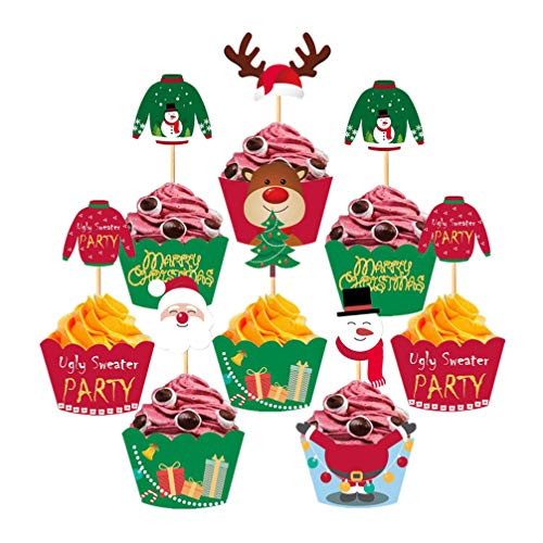 Amosfun Christmas Cupcake Toppers and Wrappers Santa Hat Snowman Reindeer Xmas Tree Cake Toppers Party Favors for Christmas New Year Party Cake Supplies 48PCS Amosfun Christmas Cupcake Toppers and Wrappers Santa Hat Snowman Reindeer Xmas Tree Cake Toppers Party Favors for Christmas New Year Party Cake Supplies 48PCS