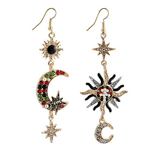 Exaggerated Luxury Sun Moon Stars Drop Earrings Rhinestone Earrings for Women Vintage Statement Earrings  Green Exaggerated Luxury Sun Moon Stars Drop Earrings Rhinestone Earrings for Women Vintage Statement Earrings  Green