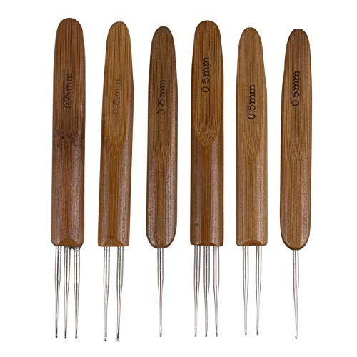 AUEAR  1 Hook  2 Hooks  3 Hooks Dreadlock Crochet Hook for Hair Locs Crochet Needle for Braid Craft Bamboo Handle  Pack of 6  0.5 mm 0.75 mm