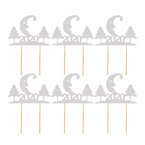 Amosfun 10pcs 2020 Cake Topper Glitter Christmas Tree Moon Shape Cake Cupcake Picks Decorations for 2020 New Year Eve Graduation Merry Christmas Party Supplies Favors