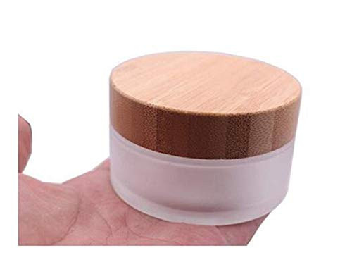 1Pcs 30ml 1oz Frosted Glass Cream Jar Bottle With Bamboo Lid and Inner Liner Empty Refillable Cosmetic Storage Container Pot For Travel DIY Makeup Sample Face Cream Lotion Lip Balm Serum Salve