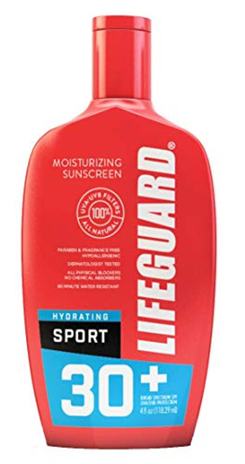 Lifeguard  Mineral Based Broad Spectrum Sport Sunscreen Lotion  Sweat and Water Resistant Formula  4 Ounces