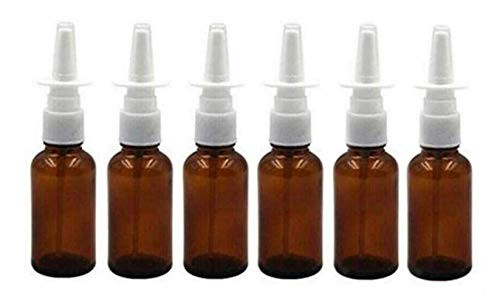 6PCS 10mL 0.34oz Empty Refillable Glass Nasal Spray Bottle Container Pot With Fine Mist Sprayers Atomizers For Colloidal Silver Saline Applications Makeup Cosmetics Essential Oils  Brown