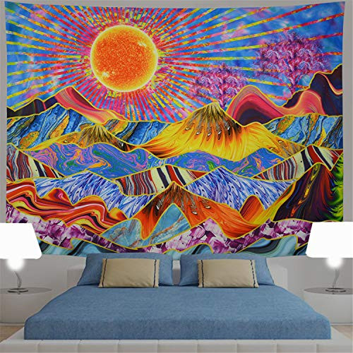 Generleo Psychedelic Mountain Tapestry Trippy Sun Tapestry Hippie Tapestries Abstract Trees Tapestry Colorful Bohemian Nature Landscape Tapestry Wall Hanging Poster for Room