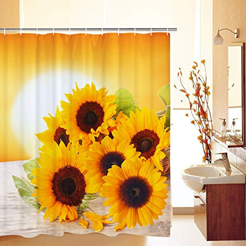 BLEUM CADE Bathroom Shower Curtain Sunflowers in The Sunset Shower Curtains with 12 Hooks, Durable Waterproof Fabric Bathroom Curtain