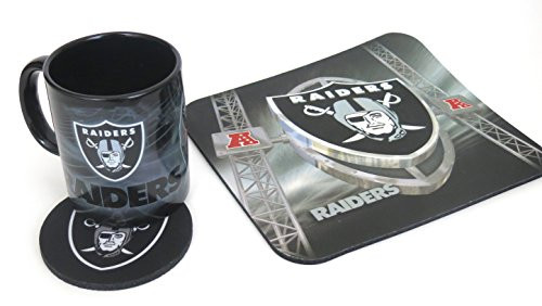 Oakland Raiders Computer workstation set, includes a mouse pad, coaster and a Jumbo 15 oz coffee mug for Christmas. Raiders