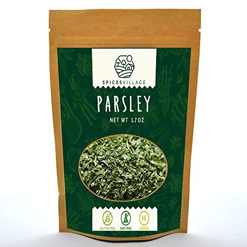 Spices Village Dried Parsley Flakes  Dry Flat Leaf Italian Parsley Flakes  Fresh Parsley Flakes for Tea or Sauce  Kosher Gluten Free Non GMO  All Natural Dry Parsley Leaves  Resealable Bag 1.7 Oz