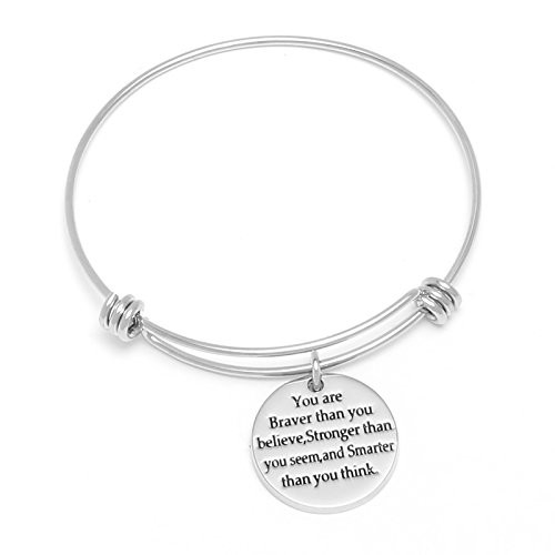 Sunflower Jewellery Inspirational Bracelet You are Braver Than You Believe Stainless Steel Adjustable Bangle for Women Silver Sunflower Jewellery Inspirational Bracelet You are Braver Than You Believe Stainless Steel Adjustable Bangle for Women Silver