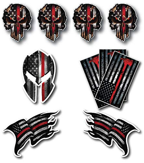 Variety Pack of 10 Thin Red Line Firefighter Fire Department Fire Truck Red Lives Matter Decal Sticker Car Truck RLM